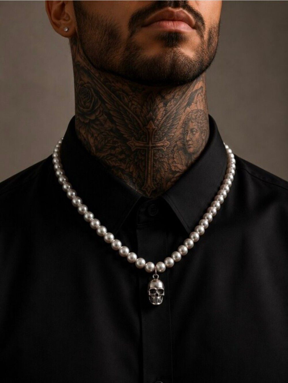 Unisex Pearl Skull Necklace